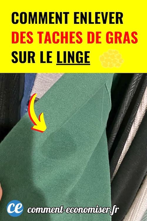 Tache de gras visible sur un vetement vert pour montrer une astuce pour nettoyer le linge.