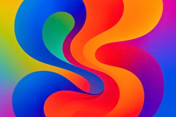 une composition abstraite de formes fluides aux couleurs vives rouge bleu vert et orange