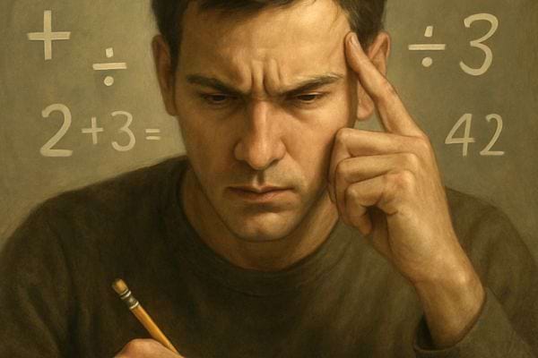 un homme concentre reflechi a des operations mathematiques