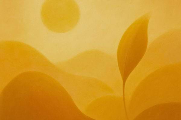 une image abstraite jaune avec une feuille et des formes douces