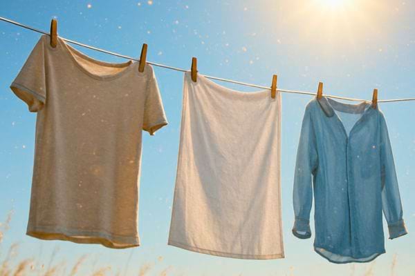 du linge blanc seche au soleil sur une corde a linge