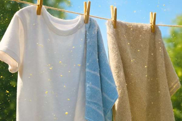 du linge suspendu dehors est expose a des particules de pollen