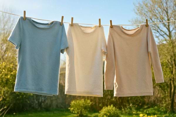 du linge est suspendu a une corde dehors sous le soleil dans un jardin