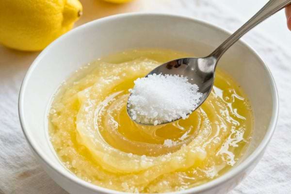 un melange de citron et sel prepare dans un bol pour nettoyer