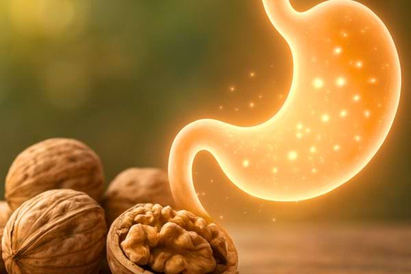 illustration dun estomac lumineux avec des noix posees devant