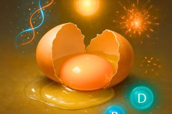 oeuf casse avec illustration de vitamines et nutriments autour