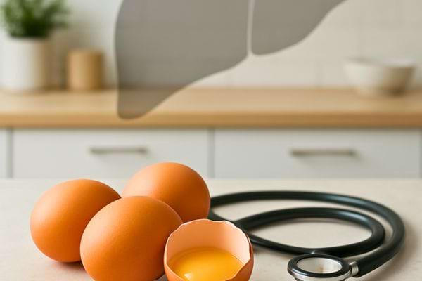 oeufs avec coquille ouverte et stethoscope evoquant la nutrition et la sante