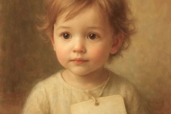 un portrait peint dun bebe avec une expression calme et douce