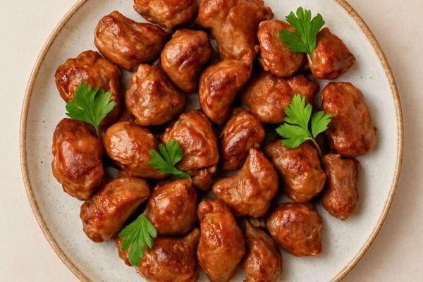 des rognons poeles servis dans une assiette avec feuilles de persil