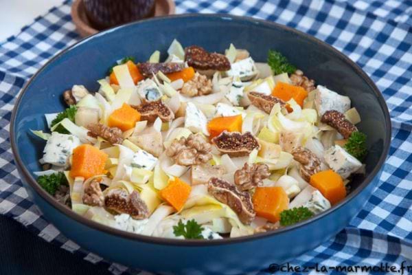 Une salade compos&eacute;e d&rsquo;endives, de lentilles et de figues
