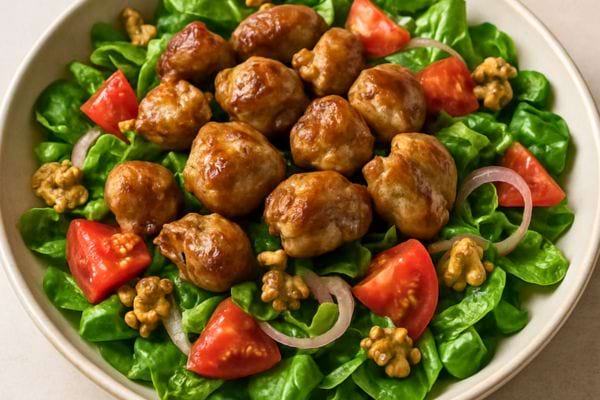 une salade depinards tomates noix et rognons dores