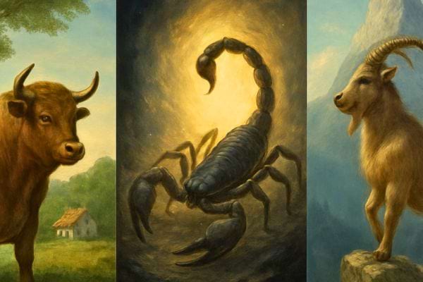 trois animaux representent des symboles astrologiques dans un style peinture