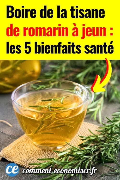 Tasse de tisane au romarin avec brins frais, pos&eacute;e sur toile, ambiance naturelle et apaisante