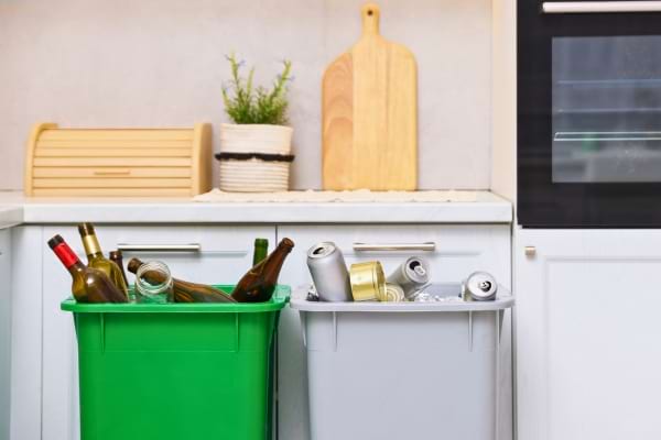 Des bouteilles dans un bac &agrave; verre