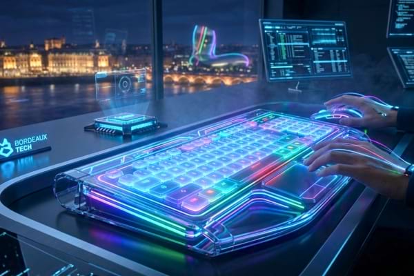 A futuristic glowing computer keyboard, modern technology,