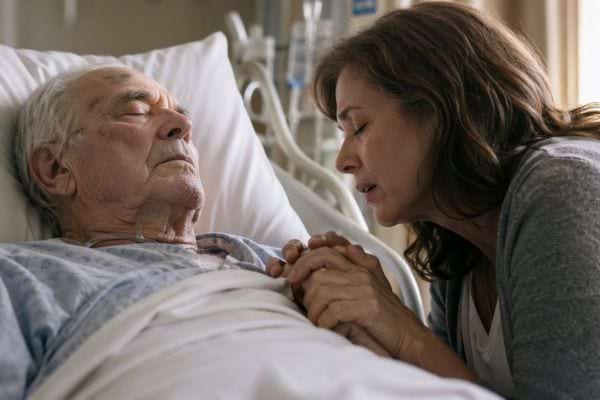 vieil homme dans un lit d'h&ocirc;pital