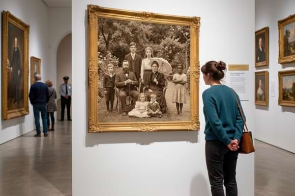 Une personne qui regarde un portrait dans un mus&eacute;e