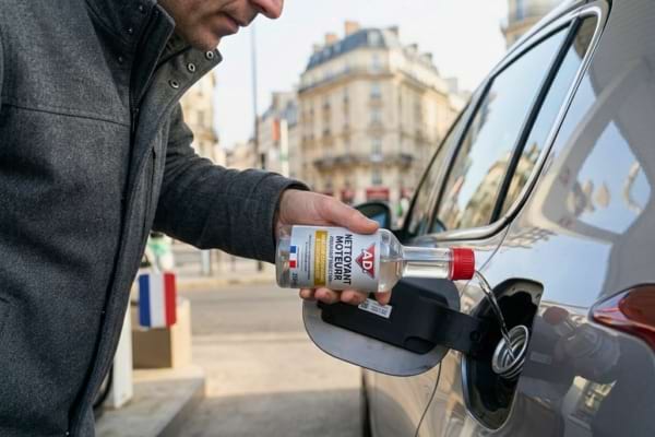 un flacon d'additif nettoyant moteur dans la trappe &agrave; carburant