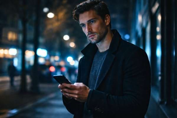 Un homme au regard fuyant et mystérieux, à moitié dans l'ombre