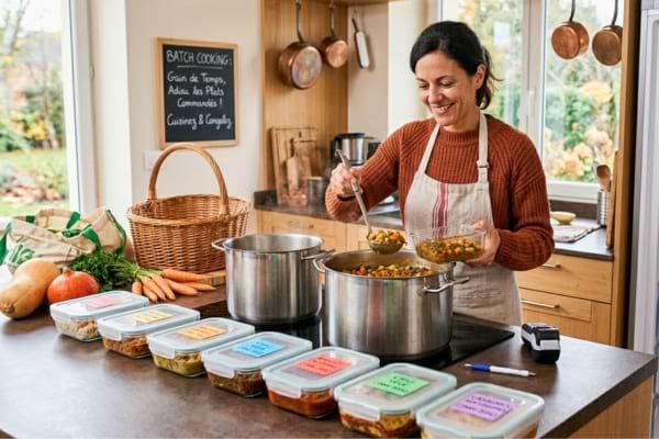 Une personne faisant du batch cooking
