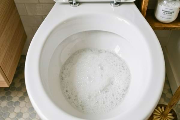 une cuvette de toilettes d'une blancheur éclatante avec une mousse effervescente active