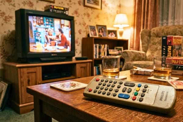 une vieille t&eacute;l&eacute;vision cathodique des ann&eacute;es 90 avec une t&eacute;l&eacute;commande classique 