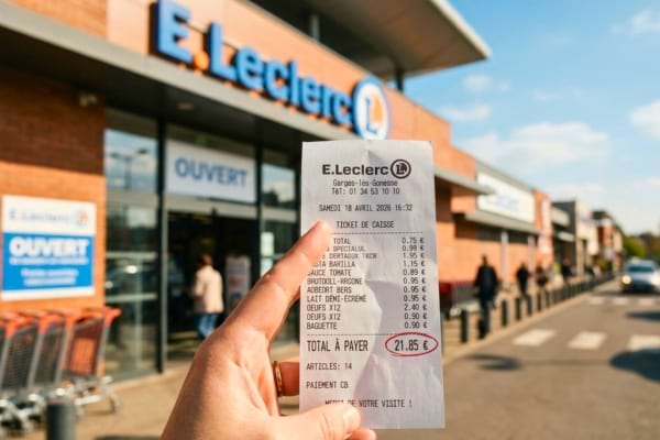 a blurred background of a modern E.Leclerc store entrance