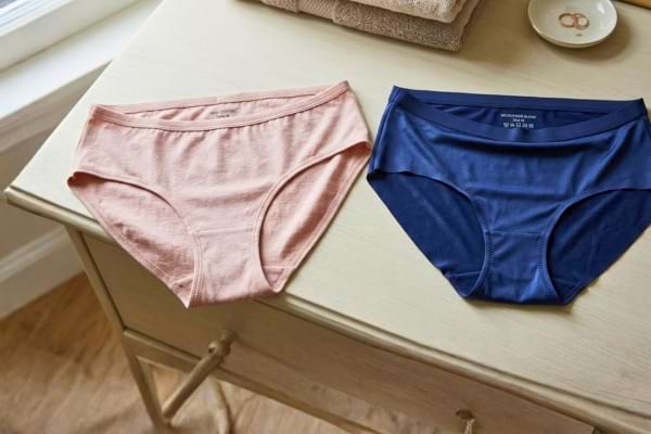 Une culotte en coton &agrave; c&ocirc;t&eacute; d'une culotte en mati&egrave;re synth&eacute;tique