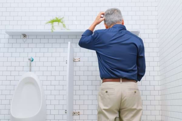 Un homme de dos qui urine