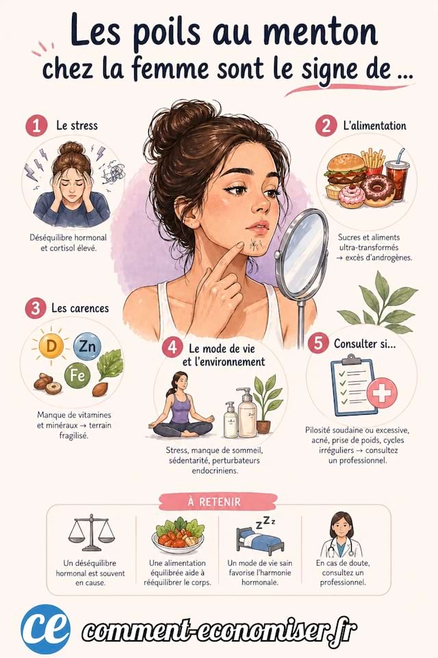 Les poils au menton chez la femme sont le signe de