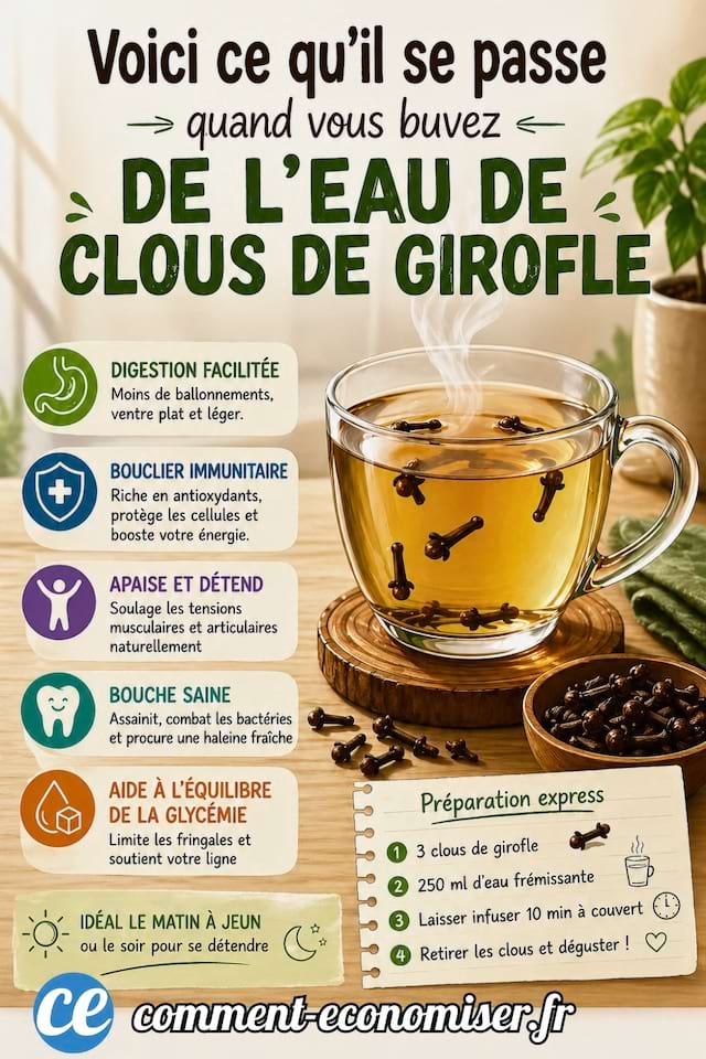 Buvez de l'eau de girofle pendant un mois et voici ce qu'il se passera