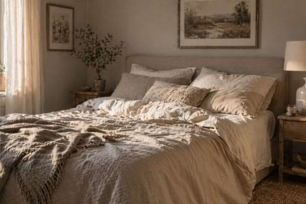 une chambre claire lit d&eacute;fait