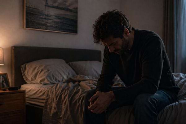 une chambre sombre homme triste