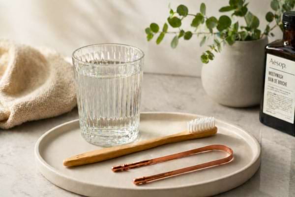 Un assortiment d'accessoires d'hygi&egrave;ne dentaire