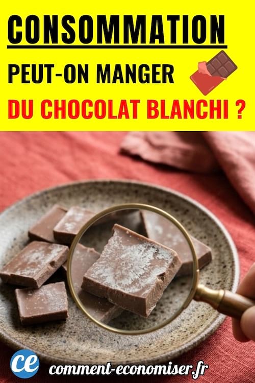 des carreaux de chocolat blanchi sous une loupe