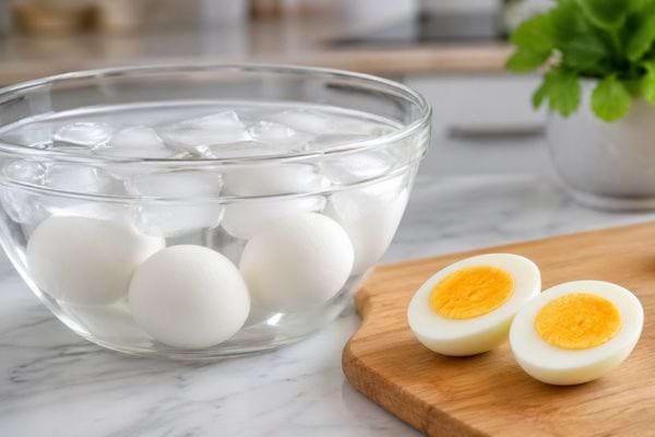 oeufs durs refroidit avec des gla&ccedil;ons