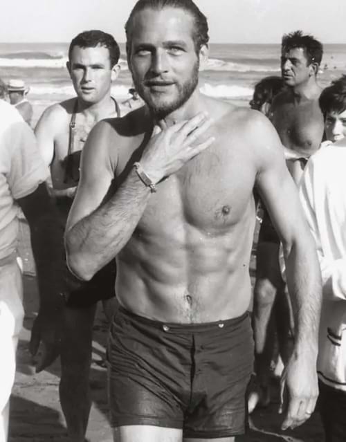 Paul Newman sur la plage &agrave; la Mostra de Venise