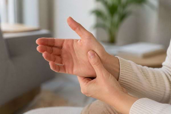 une personne se tient la main