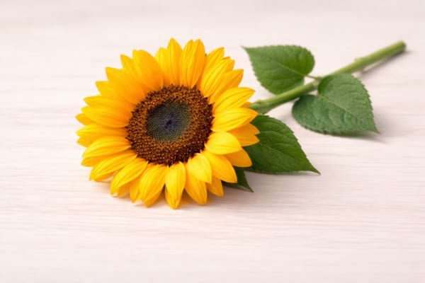 une tounesol jaune sur un fond en bois couleur claire