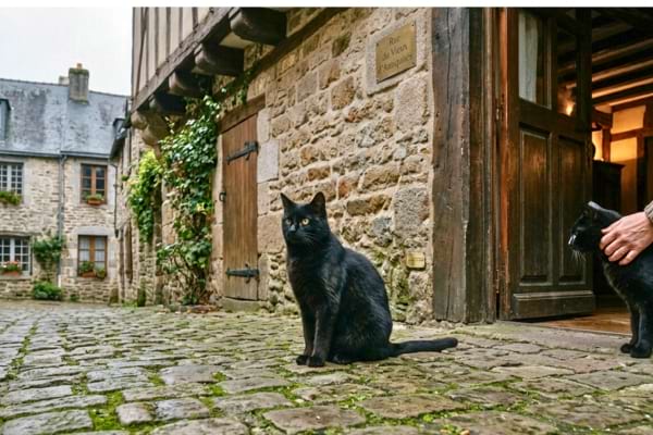 Un chat noir dans une rue