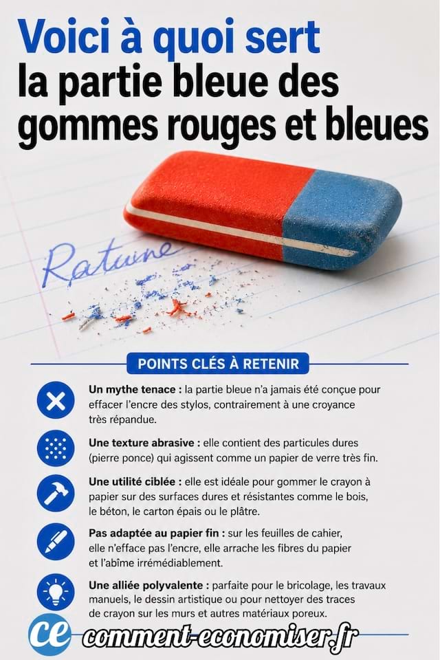 &agrave; quoi sert la partie bleue d'une gomme rouge et bleue