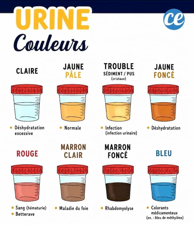 Les différentes couleurs d'urine et leur signification