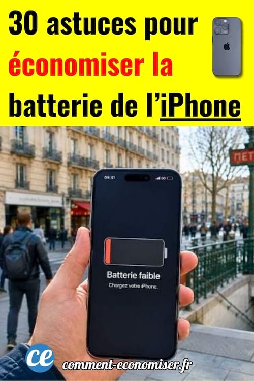 un iphone avec le sigle de la batterie faible