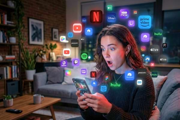 Une personne regardant l'&eacute;cran de son smartphone avec une expression de surprise