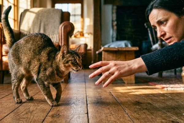 Une femme qui attrape un chat