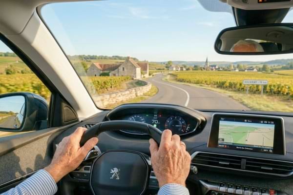 mains d'une personne &acirc;g&eacute;e pos&eacute;es sereinement sur le volant.