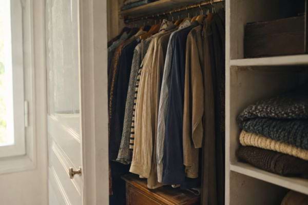 Dressing rempli de v&ecirc;tements expos&eacute;s aux mites vestimentaires.