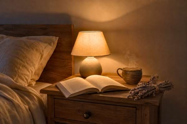 Un livre ouvert repose à côté d'une tasse d'infusion fumante
