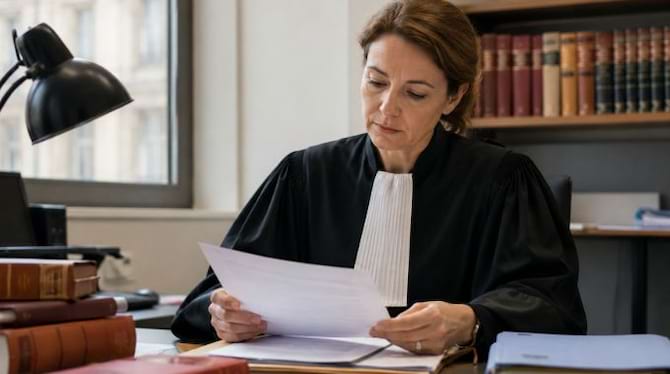 Magistrate &eacute;tudiant un dossier de mariage au parquet