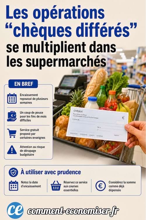 les opérations "chèques différés" qui se multiplient dans les supermarchés.